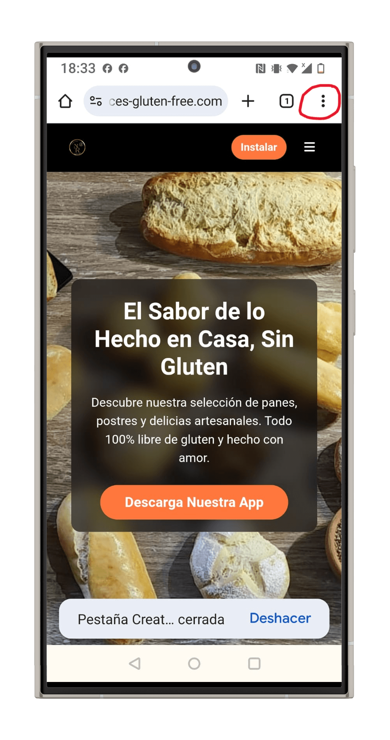 Paso 1: Abrir menú de tres puntos en Chrome