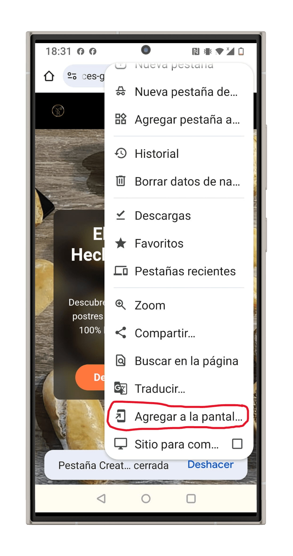 Paso 2: Seleccionar Añadir a pantalla de inicio