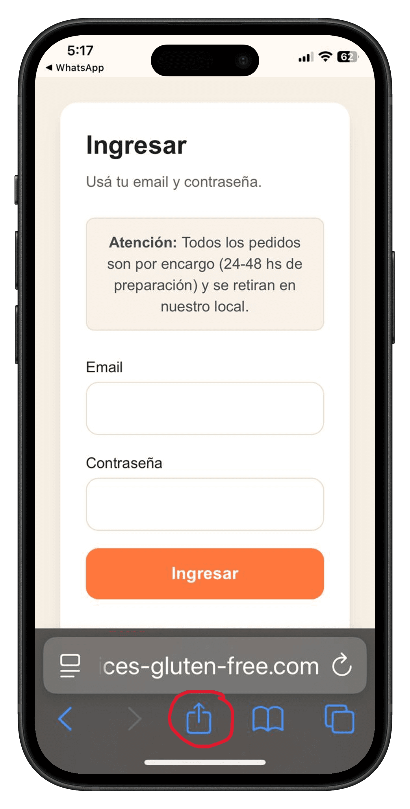 Paso 1: Tocar el botón Compartir en Safari